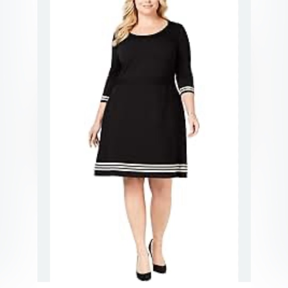 Anne Klein Women's Size Plus Three-Quarter Sleeve Fit and Flare Sweater Dress - Picture 1 of 5